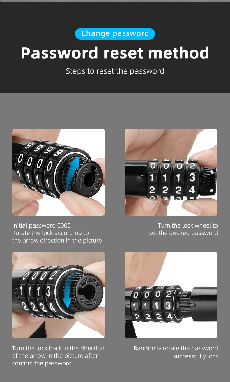 WEST BIKING YP0705089 0.65m Bike Chain Lock 4 Digit Resettable Combination Alloy Bicycle Locks for Bikes, Scooter, Door-Cellmalls