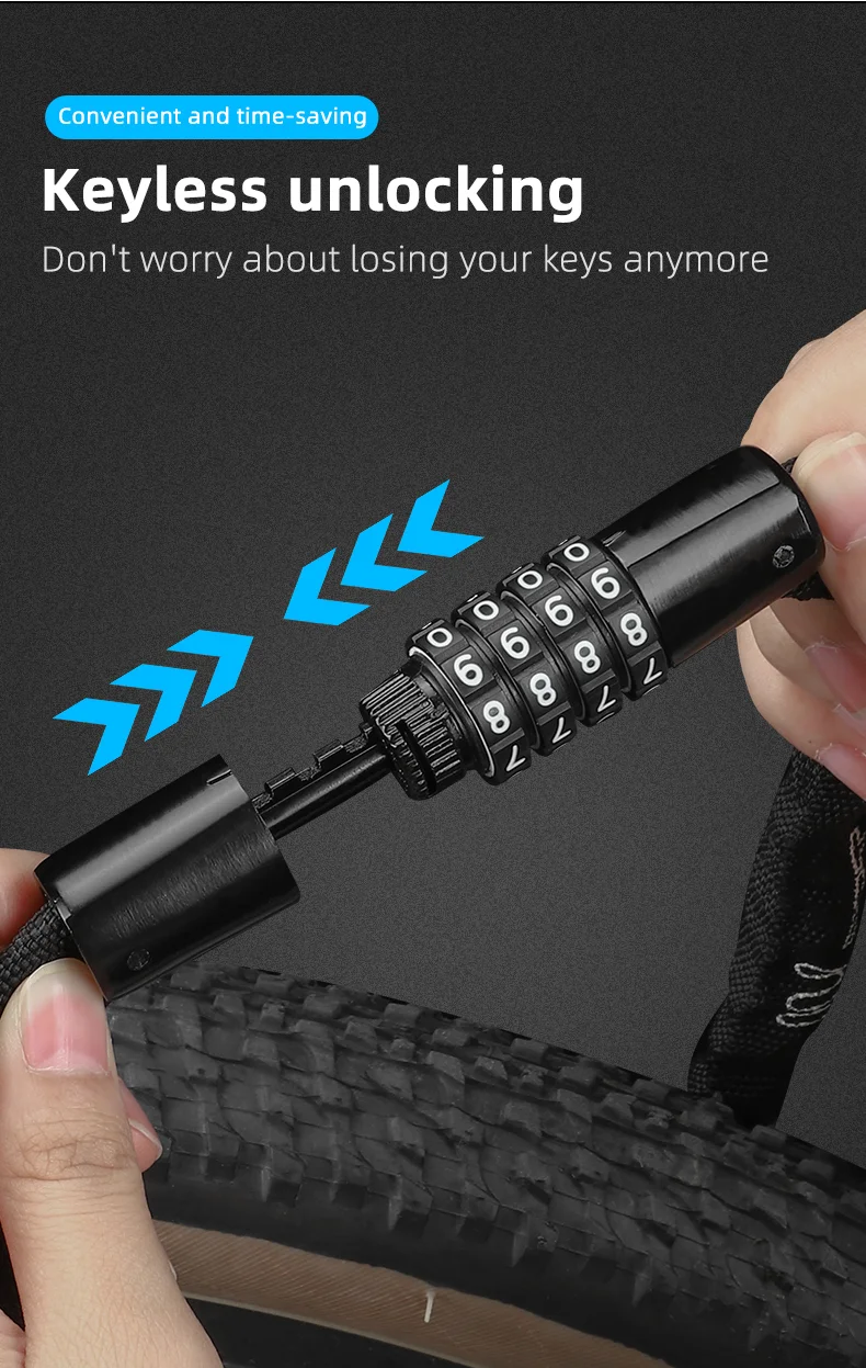 WEST BIKING YP0705089 0.65m Bike Chain Lock 4 Digit Resettable Combination Alloy Bicycle Locks for Bikes, Scooter, Door-Cellmalls