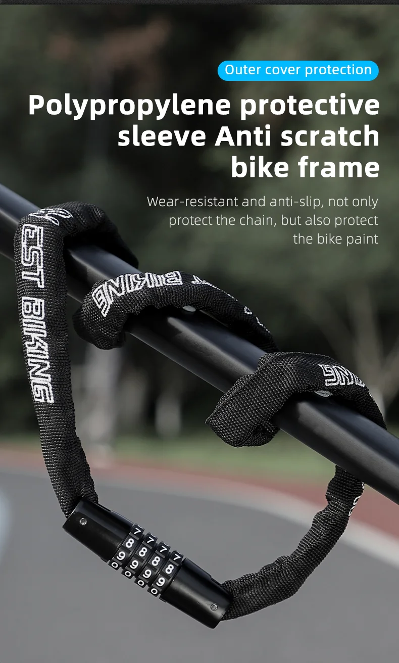 WEST BIKING YP0705089 0.65m Bike Chain Lock 4 Digit Resettable Combination Alloy Bicycle Locks for Bikes, Scooter, Door-Cellmalls