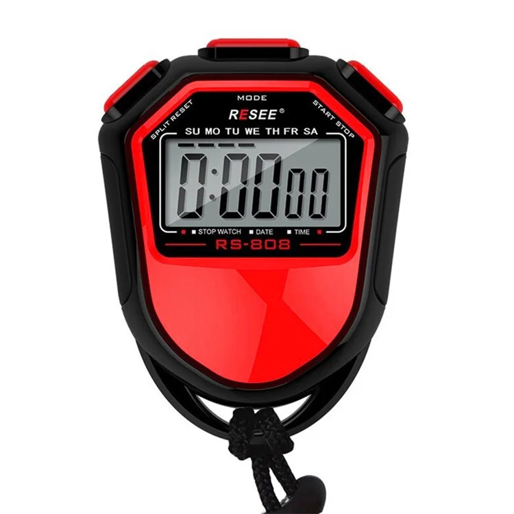 RESEE RS-808 Handheld Stopwatch LCD Screen Timer Swimming Running Sports Chronograph Counter with Lanyard - Red-Cellmalls