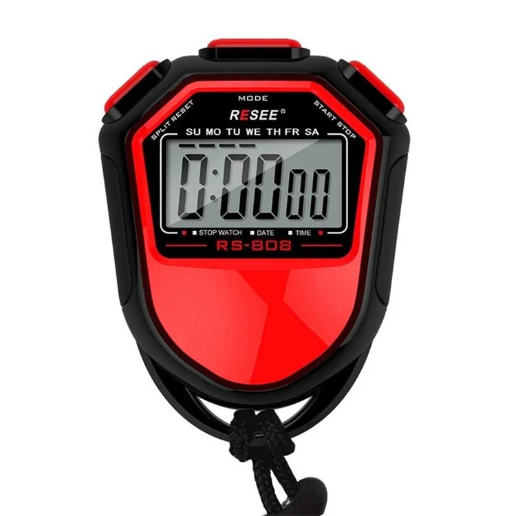 RESEE RS-808 Handheld Stopwatch LCD Screen Timer Swimming Running Sports Chronograph Counter with Lanyard - Red-Cellmalls