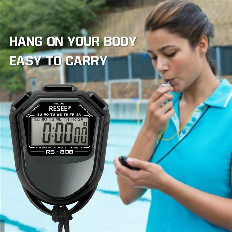 RESEE RS-808 Handheld Stopwatch LCD Screen Timer Swimming Running Sports Chronograph Counter with Lanyard - Red-Cellmalls