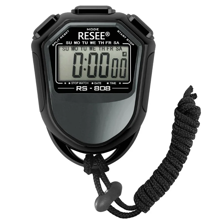 RESEE RS-808 Handheld Stopwatch LCD Screen Timer Swimming Running Sports Chronograph Counter with Lanyard-Cellmalls