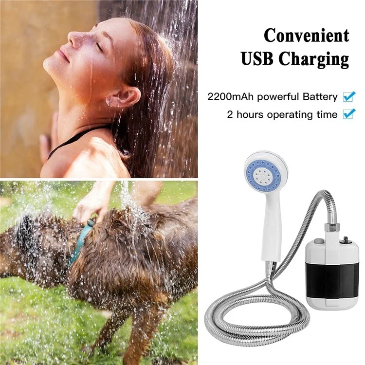 Portable Camping Pet Cleaning Beach Washing Shower 4.9ft Hose Outdoor Shower Device with Rechargeable Pump-Cellmalls