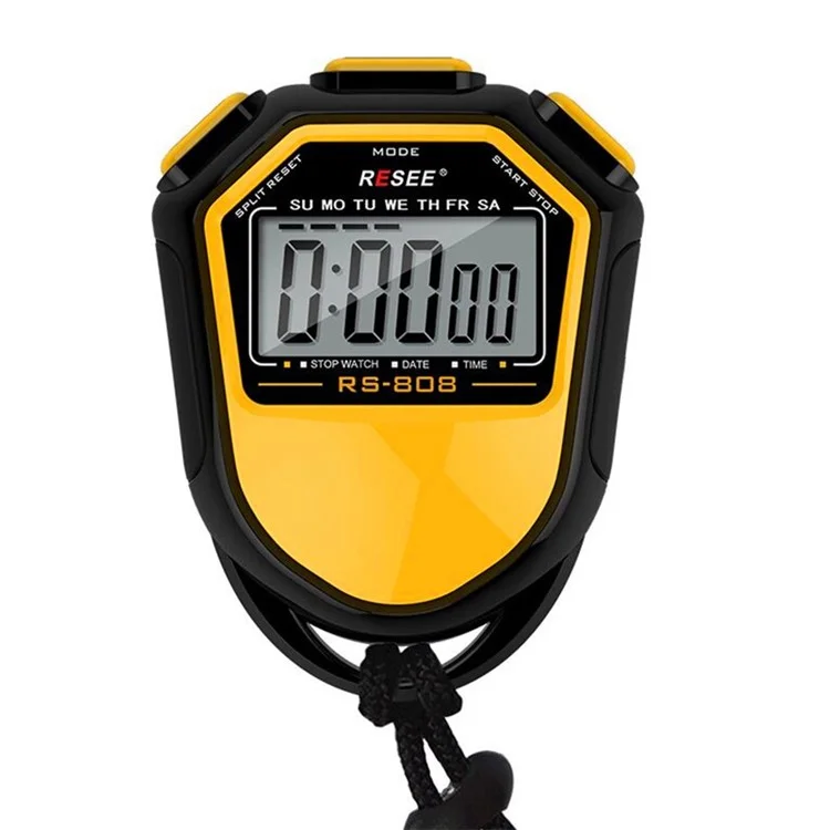 RESEE RS-808 Handheld Stopwatch LCD Screen Timer Swimming Running Sports Chronograph Counter with Lanyard - Yellow-Cellmalls