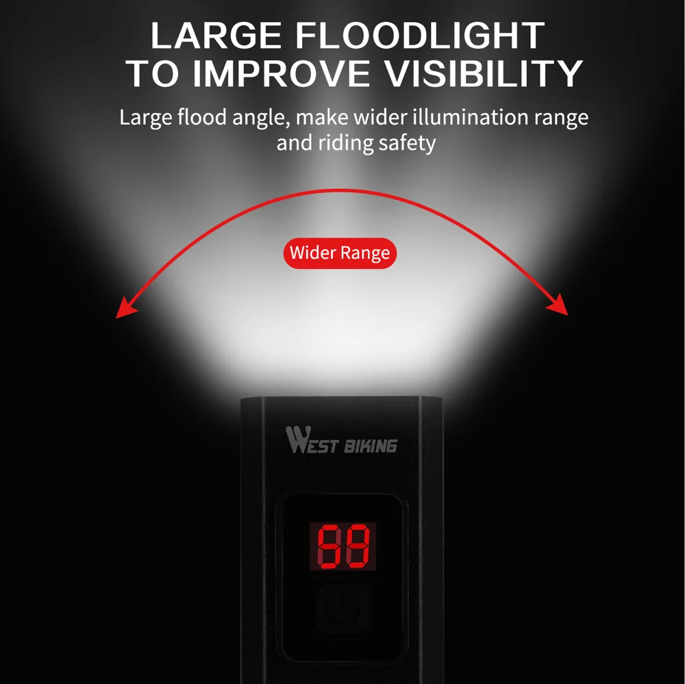 WEST BIKING YP0701384 Night Cycling Bicycle Headlight Digital Display Bike Front Light with Tail Light-Cellmalls