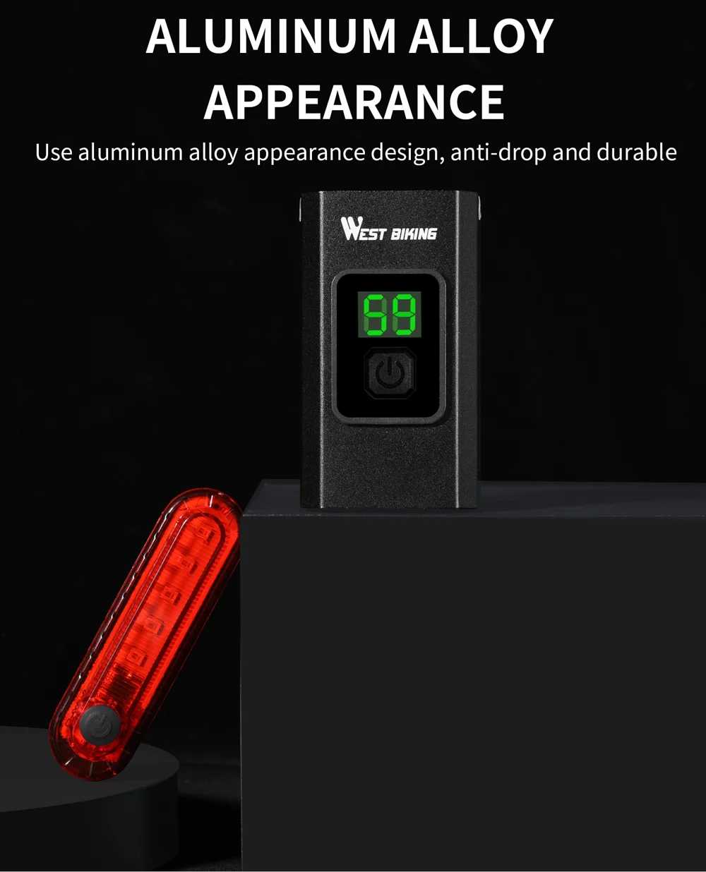 WEST BIKING YP0701384 Night Cycling Bicycle Headlight Digital Display Bike Front Light with Tail Light-Cellmalls