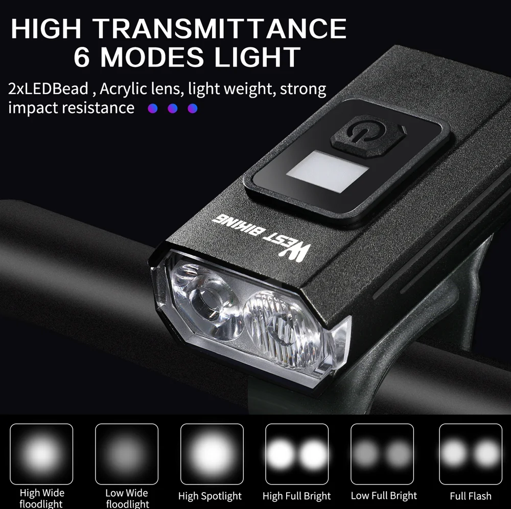 WEST BIKING YP0701384 Night Cycling Bicycle Headlight Digital Display Bike Front Light with Tail Light-Cellmalls
