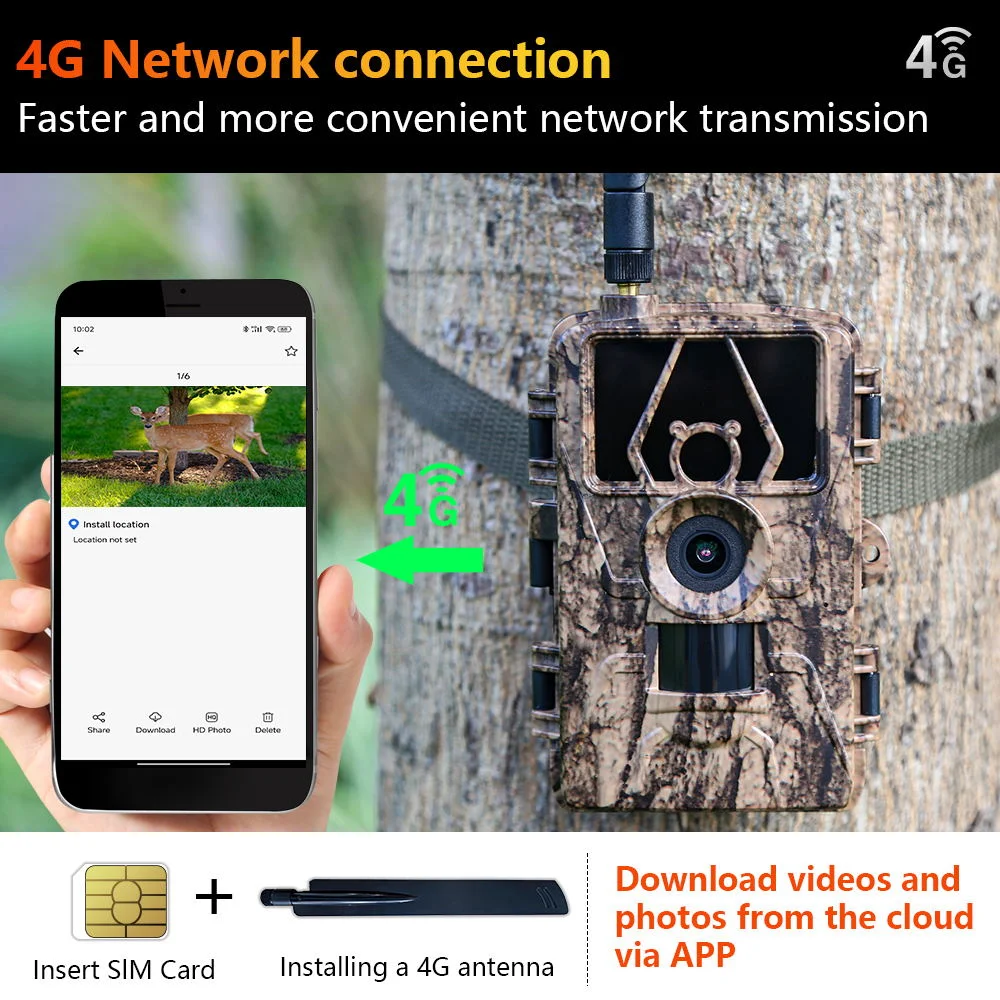 PR801LTE 4G Trail Camera 60MP 8K 0.2S Trigger Hunting Camera with IP66 Waterproof for Wildlife Monitoring - EU Version-Cellmalls