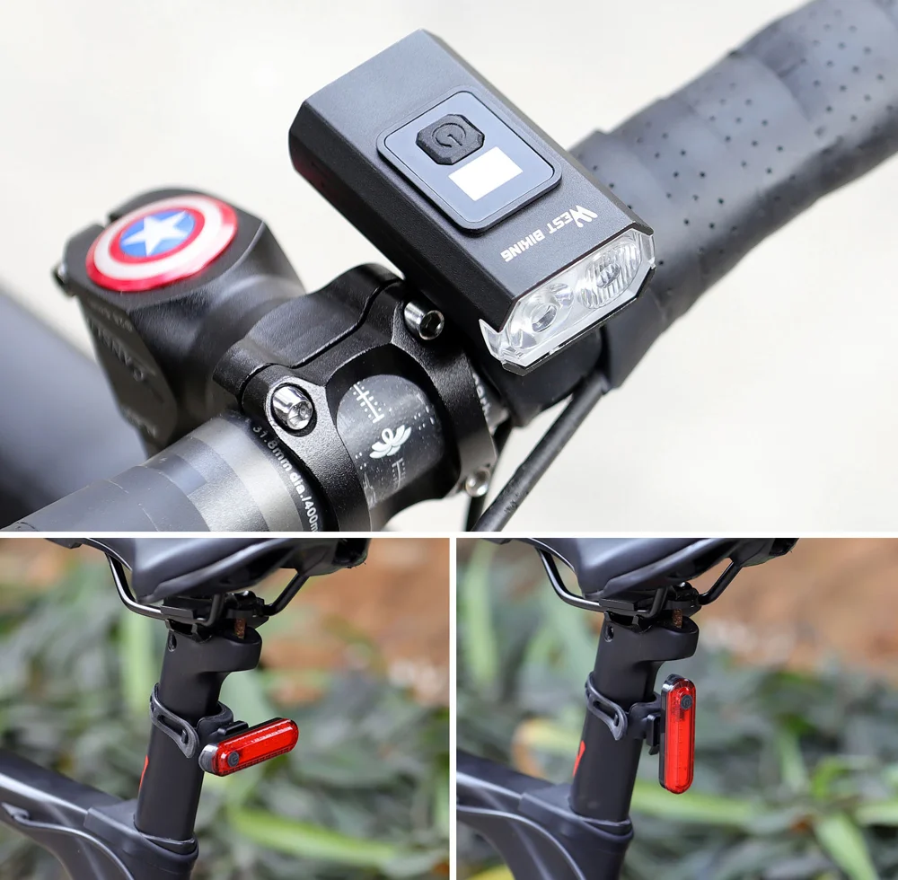 WEST BIKING YP0701384 Night Cycling Bicycle Headlight Digital Display Bike Front Light with Tail Light-Cellmalls