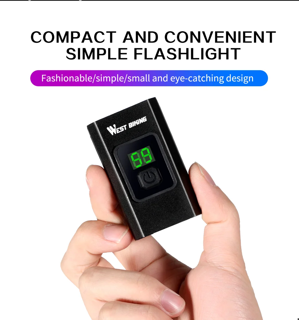 WEST BIKING YP0701384 Night Cycling Bicycle Headlight Digital Display Bike Front Light with Tail Light-Cellmalls