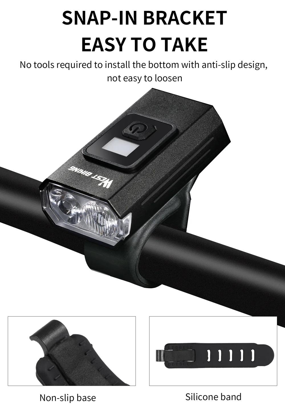 WEST BIKING YP0701384 Night Cycling Bicycle Headlight Digital Display Bike Front Light with Tail Light-Cellmalls