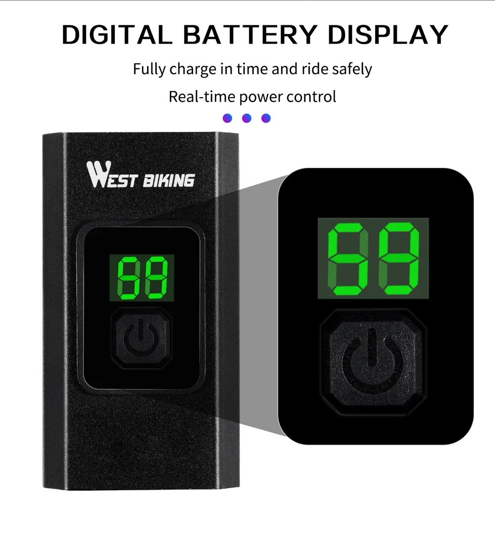 WEST BIKING YP0701384 Night Cycling Bicycle Headlight Digital Display Bike Front Light with Tail Light-Cellmalls