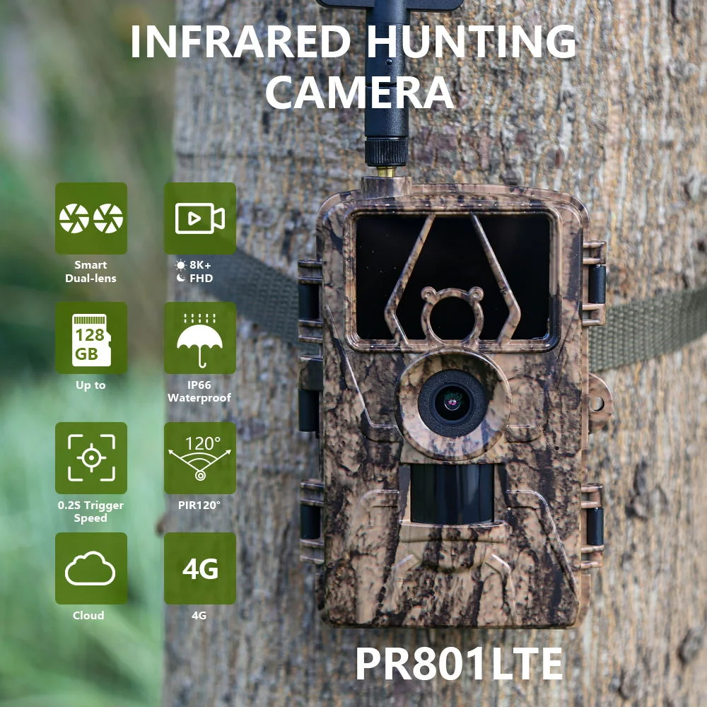 PR801LTE 4G Trail Camera 60MP 8K 0.2S Trigger Hunting Camera with IP66 Waterproof for Wildlife Monitoring - EU Version-Cellmalls