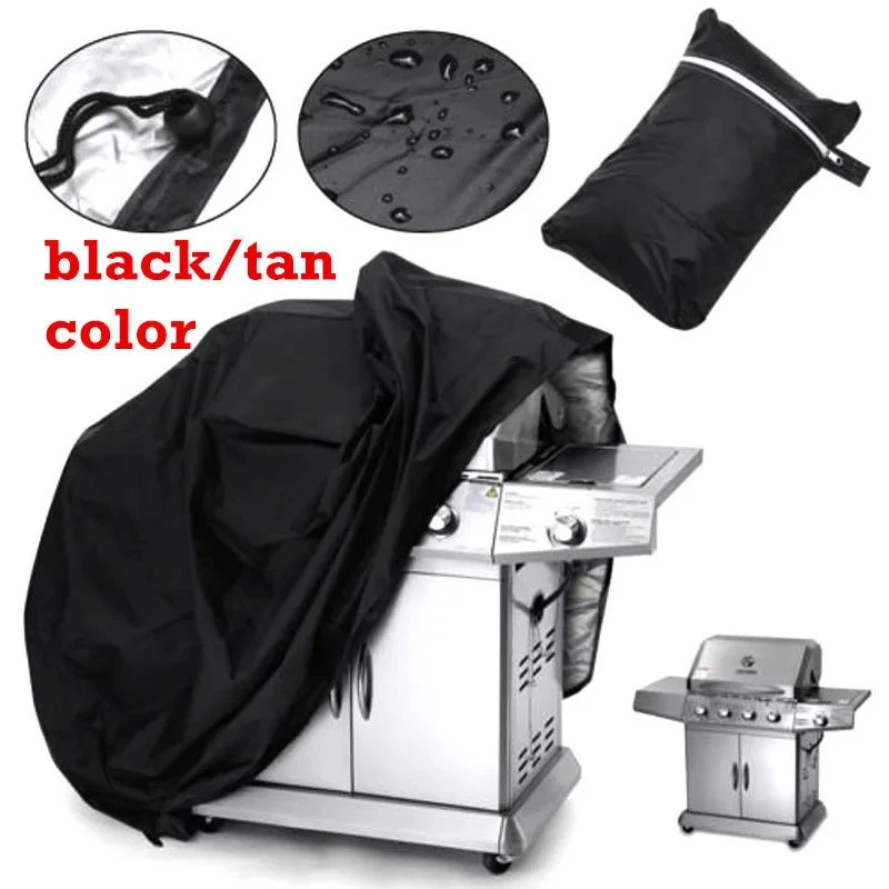 Outdoors BBQ Gas Grill Cover Waterproof 420D Polyester Stove Cover with Adjustable Hem Drawstring - Black / 170x60x117cm-Cellmalls