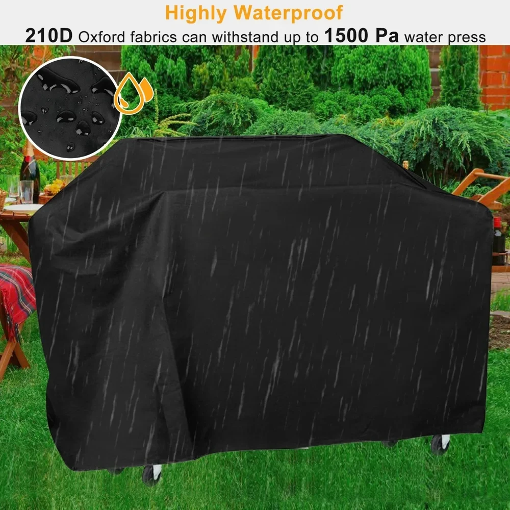 Outdoors BBQ Gas Grill Cover Waterproof 420D Polyester Stove Cover with Adjustable Hem Drawstring - Black / 170x60x117cm-Cellmalls