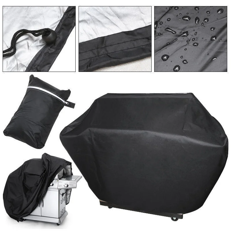 Outdoors BBQ Gas Grill Cover Waterproof 420D Polyester Stove Cover with Adjustable Hem Drawstring - Black / 170x60x117cm-Cellmalls