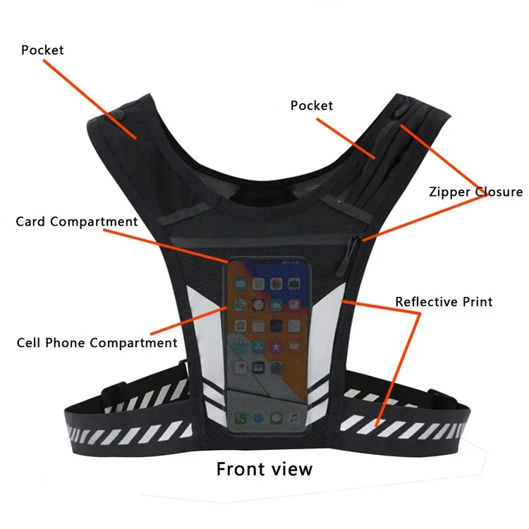 Running Vest Chest Phone Holder Adjustable Waistband Reflective Training Workout Gear with Multiple Pockets-Cellmalls