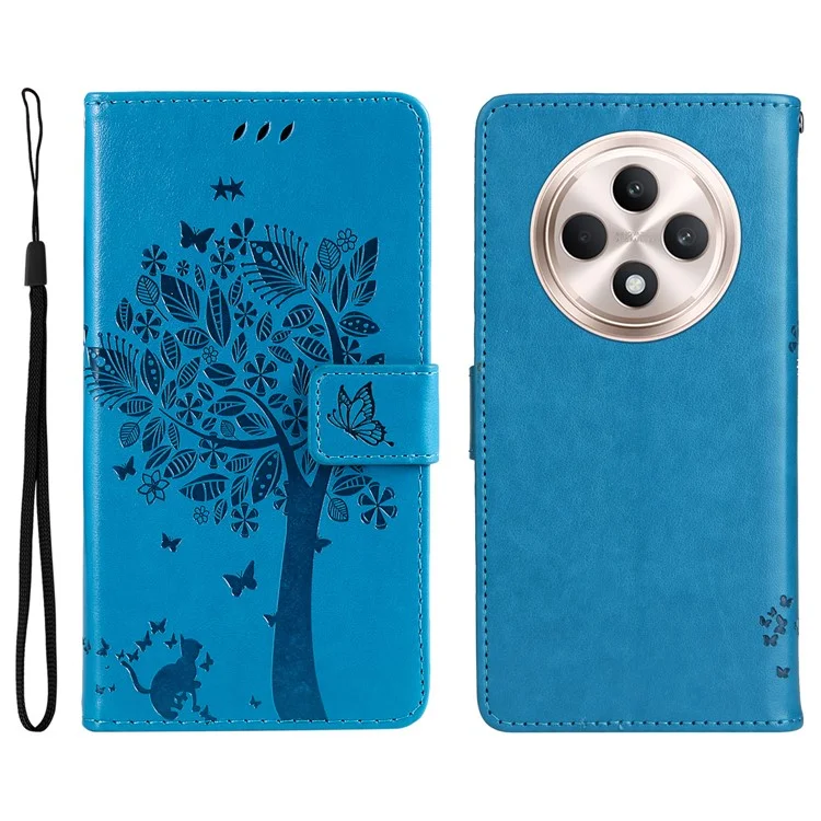 For Oppo Reno12 F 4G Phone Case with Stand Cat Tree Pattern Leather Wallet Mobile Cover - Light Purple-Cellmalls