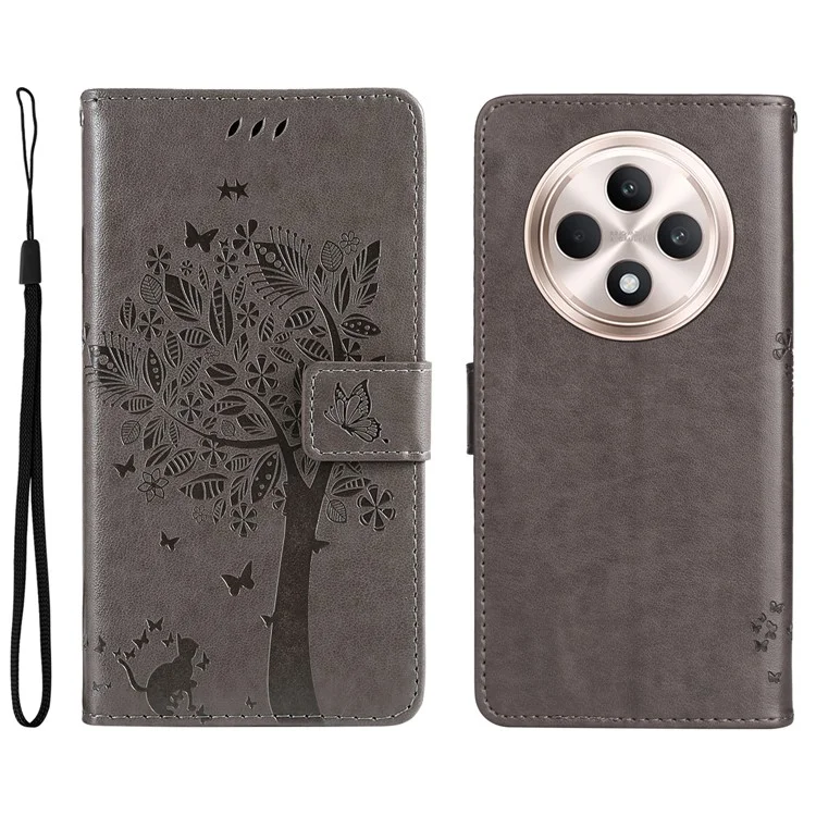 For Oppo Reno12 F 4G Phone Case with Stand Cat Tree Pattern Leather Wallet Mobile Cover - Light Purple-Cellmalls