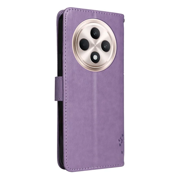 For Oppo Reno12 F 4G Phone Case with Stand Cat Tree Pattern Leather Wallet Mobile Cover - Light Purple-Cellmalls