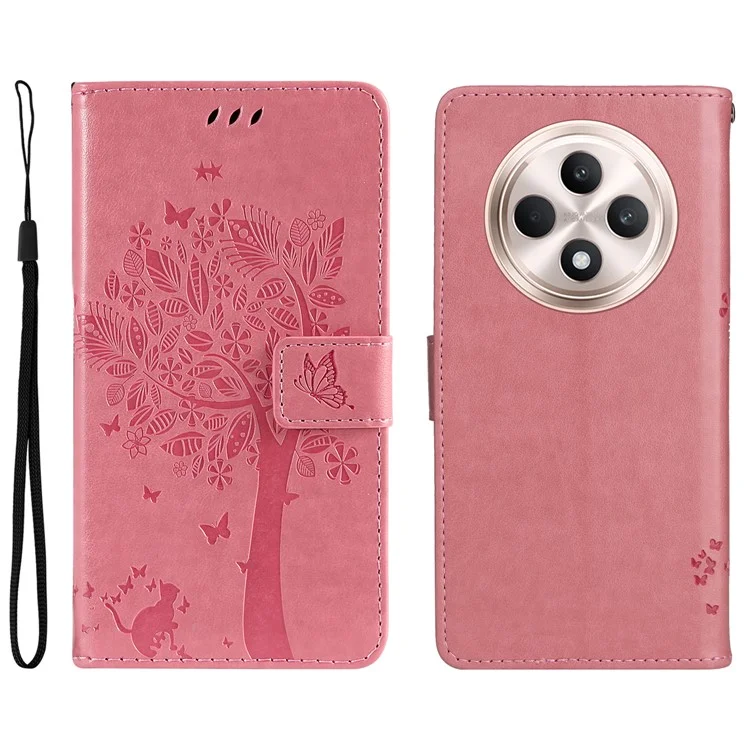 For Oppo Reno12 F 4G Phone Case with Stand Cat Tree Pattern Leather Wallet Mobile Cover - Light Purple-Cellmalls