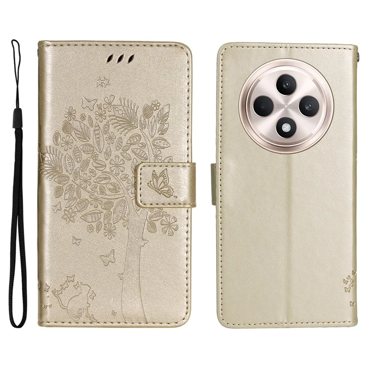 For Oppo Reno12 F 4G Phone Case with Stand Cat Tree Pattern Leather Wallet Mobile Cover - Light Purple-Cellmalls