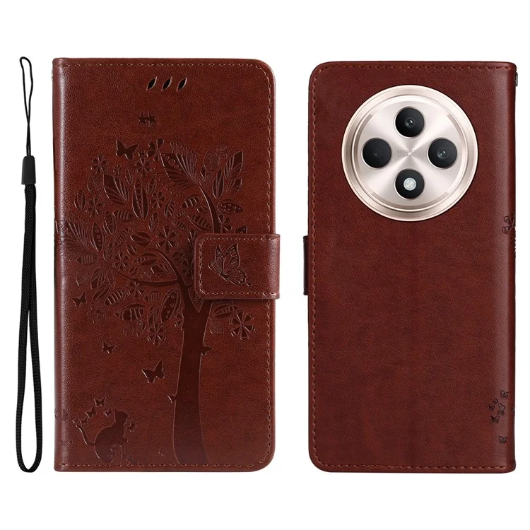 For Oppo Reno12 F 4G Phone Case with Stand Cat Tree Pattern Leather Wallet Mobile Cover - Light Purple-Cellmalls