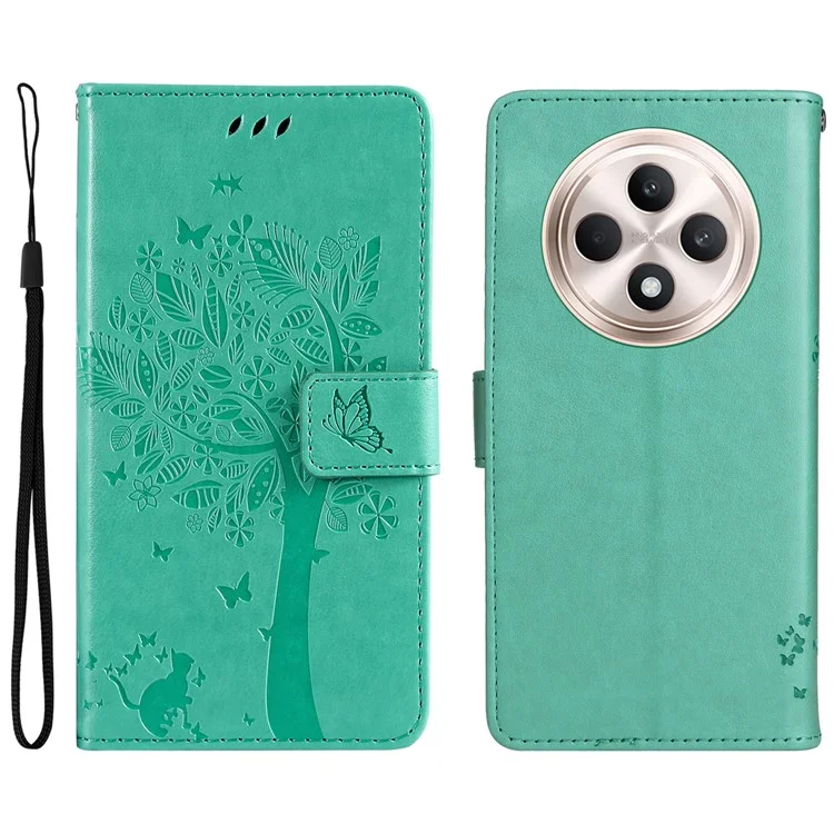 For Oppo Reno12 F 4G Phone Case with Stand Cat Tree Pattern Leather Wallet Mobile Cover - Light Purple-Cellmalls