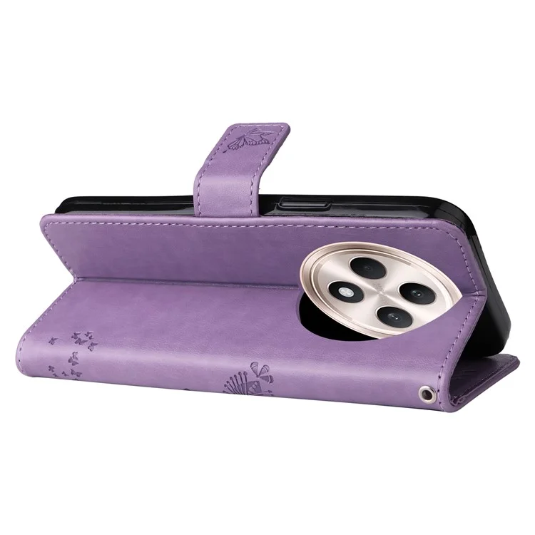 For Oppo Reno12 F 4G Phone Case with Stand Cat Tree Pattern Leather Wallet Mobile Cover - Light Purple-Cellmalls