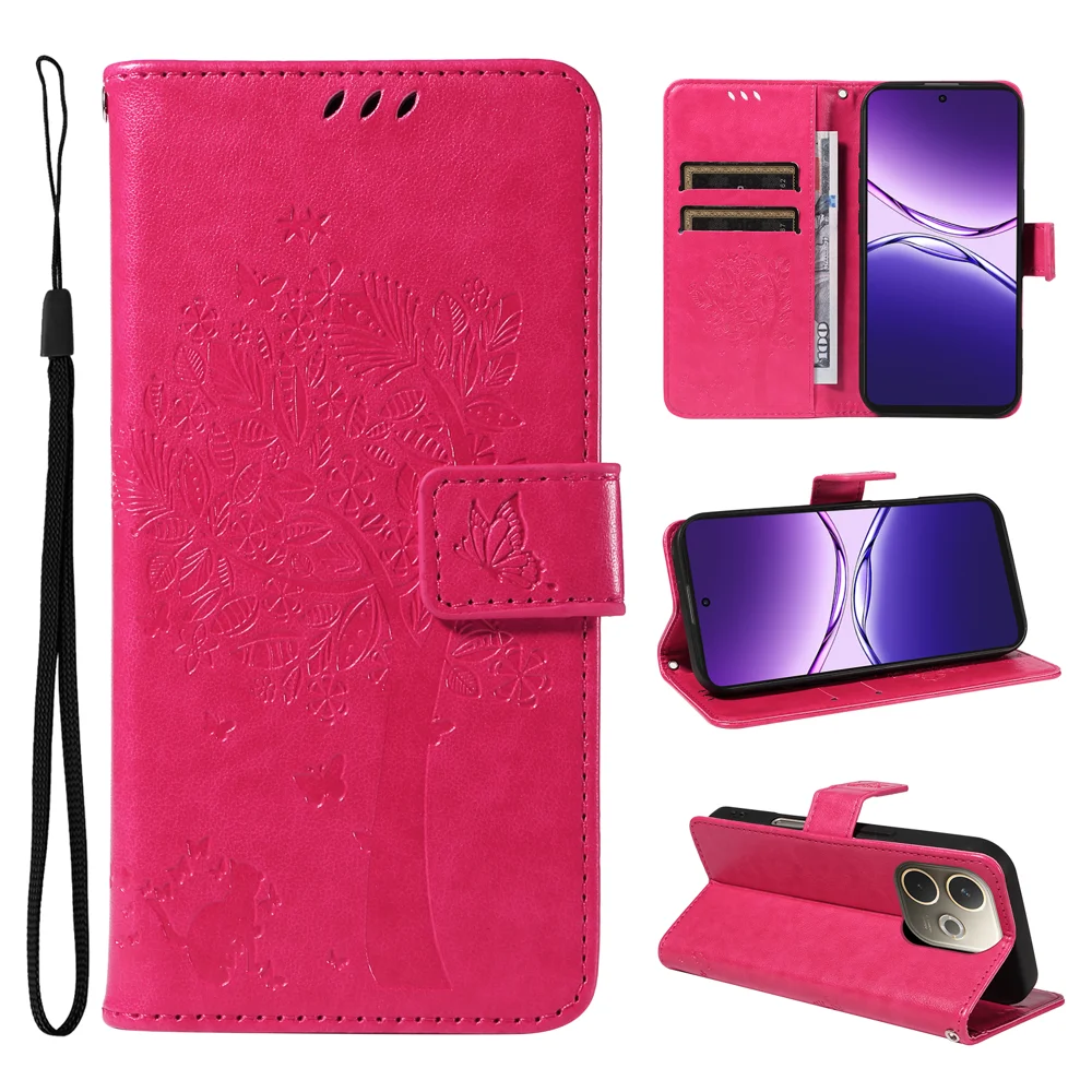 For Oppo A5 Pro 4G (Global) / 5G (Global) / A5 Energy 5G (China) Phone Case Stand Cat Tree Pattern Leather Wallet Mobile Cover - Grey-Cellmalls