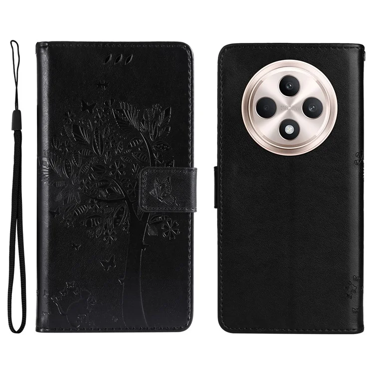 For Oppo Reno12 F 4G Phone Case with Stand Cat Tree Pattern Leather Wallet Mobile Cover - Light Purple-Cellmalls