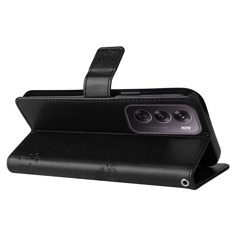 For Oppo Reno12 Pro 5G (Global) / (China) Phone Case with Stand Cat Tree Pattern Leather Wallet Mobile Cover - Black-Cellmalls