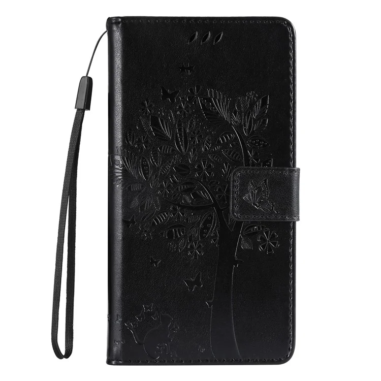 For Oppo Reno12 Pro 5G (Global) / (China) Phone Case with Stand Cat Tree Pattern Leather Wallet Mobile Cover - Black-Cellmalls