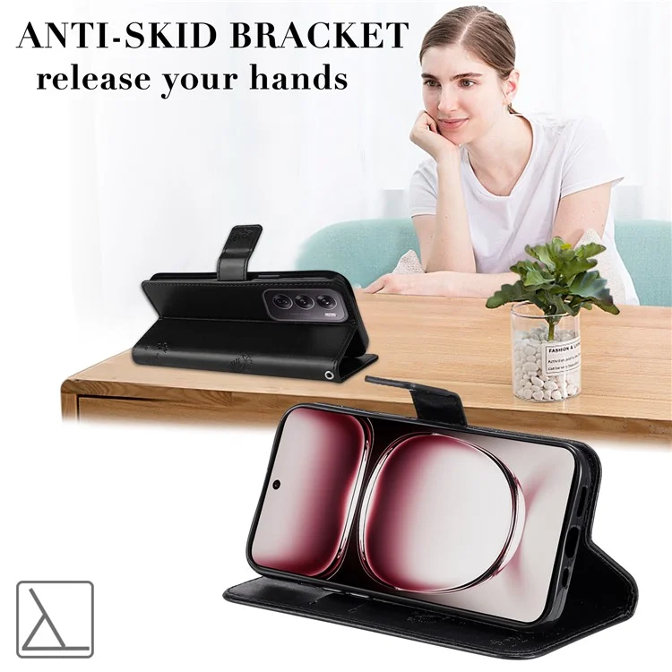 For Oppo Reno12 Pro 5G (Global) / (China) Phone Case with Stand Cat Tree Pattern Leather Wallet Mobile Cover - Black-Cellmalls