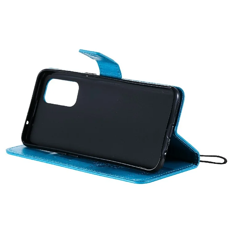 For Oppo Reno5 5G Phone Case with Stand Cat Tree Pattern Leather Wallet Mobile Cover - Blue-Cellmalls