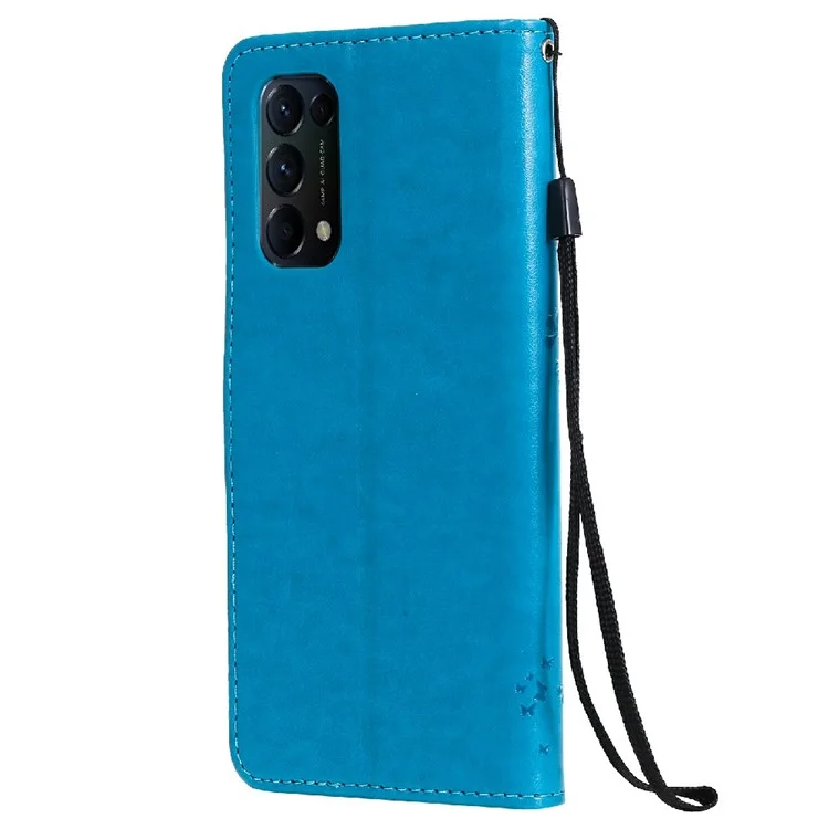 For Oppo Reno5 5G Phone Case with Stand Cat Tree Pattern Leather Wallet Mobile Cover - Blue-Cellmalls