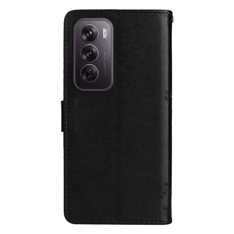 For Oppo Reno12 Pro 5G (Global) / (China) Phone Case with Stand Cat Tree Pattern Leather Wallet Mobile Cover - Black-Cellmalls