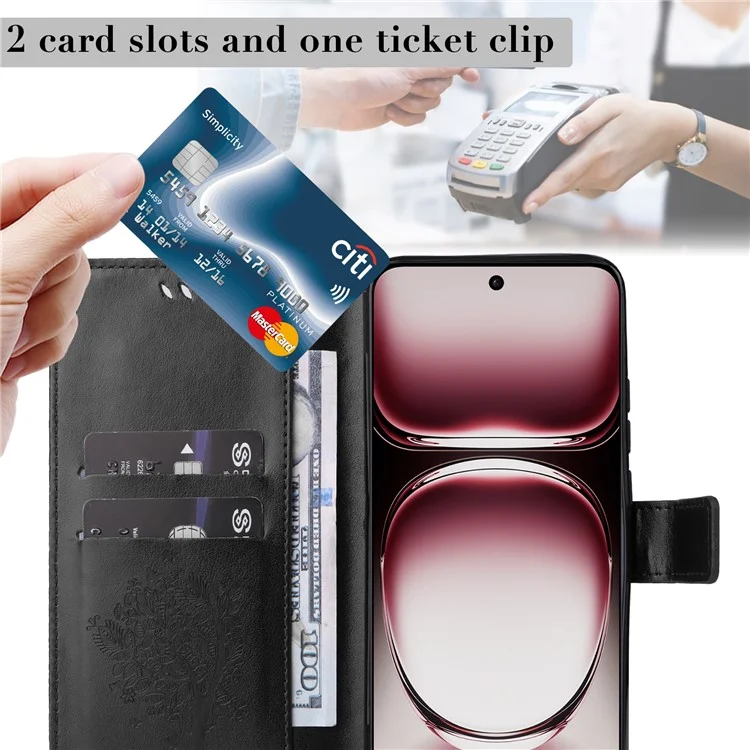 For Oppo Reno12 Pro 5G (Global) / (China) Phone Case with Stand Cat Tree Pattern Leather Wallet Mobile Cover - Black-Cellmalls