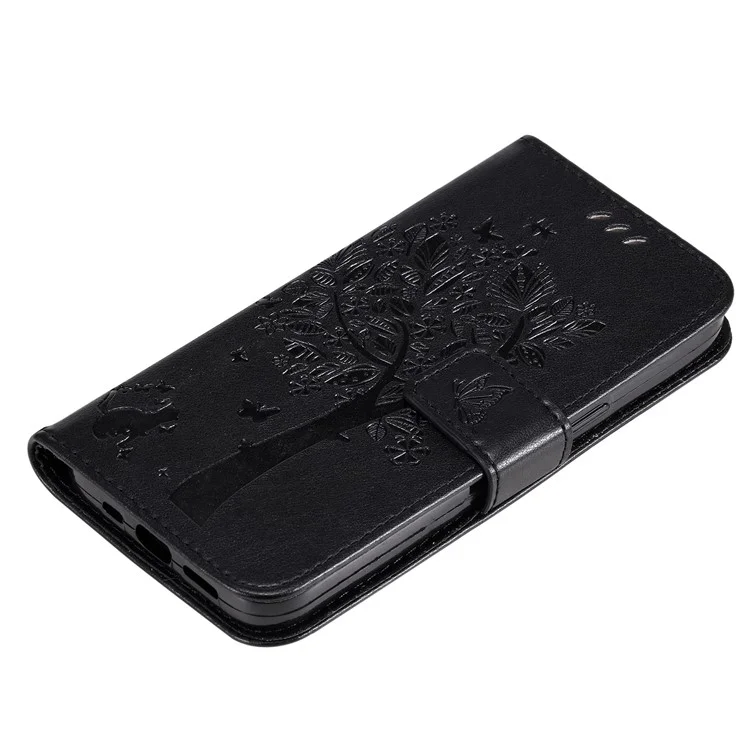 For Oppo Reno12 5G (Global) Phone Case with Stand Cat Tree Pattern Leather Wallet Mobile Cover - Black-Cellmalls