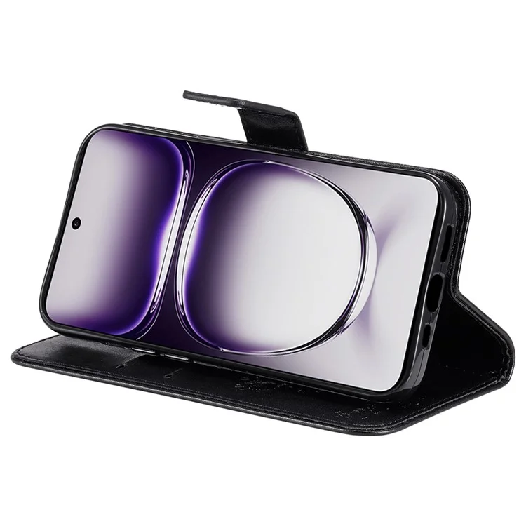 For Oppo Reno12 5G (Global) Phone Case with Stand Cat Tree Pattern Leather Wallet Mobile Cover - Black-Cellmalls