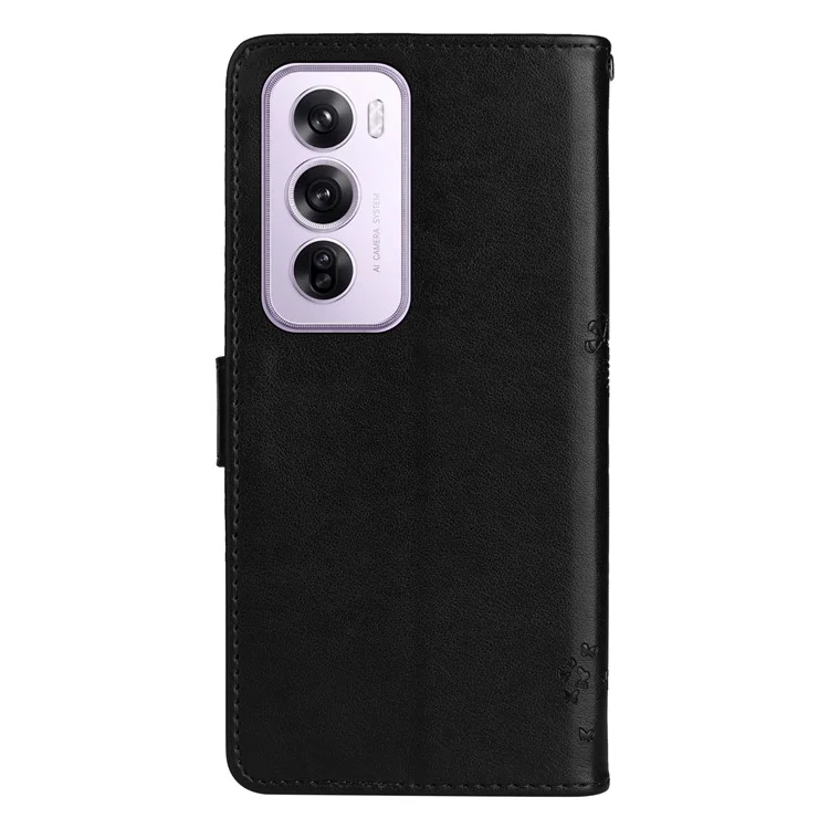 For Oppo Reno12 5G (Global) Phone Case with Stand Cat Tree Pattern Leather Wallet Mobile Cover - Black-Cellmalls