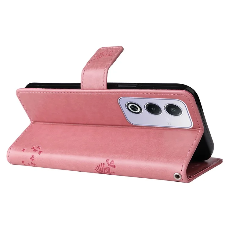 For Oppo A3 Pro (Global) 5G Phone Case with Stand Cat Tree Pattern Leather Wallet Mobile Cover - Pink-Cellmalls