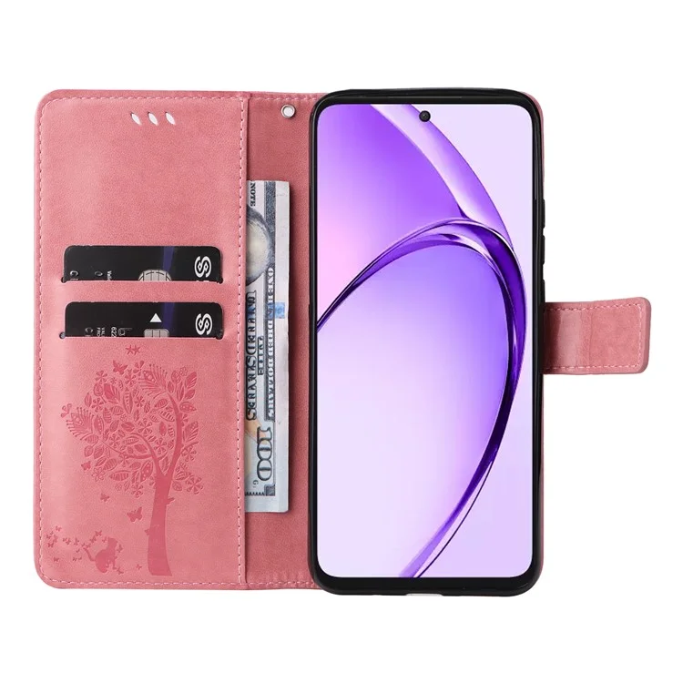 For Oppo A3 Pro (Global) 5G Phone Case with Stand Cat Tree Pattern Leather Wallet Mobile Cover - Pink-Cellmalls