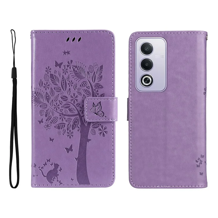 For Oppo A3 Pro (Global) 5G Phone Case with Stand Cat Tree Pattern Leather Wallet Mobile Cover - Pink-Cellmalls