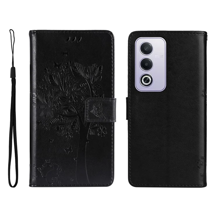 For Oppo A3 Pro (Global) 5G Phone Case with Stand Cat Tree Pattern Leather Wallet Mobile Cover - Pink-Cellmalls