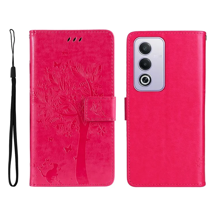For Oppo A3 Pro (Global) 5G Phone Case with Stand Cat Tree Pattern Leather Wallet Mobile Cover - Pink-Cellmalls