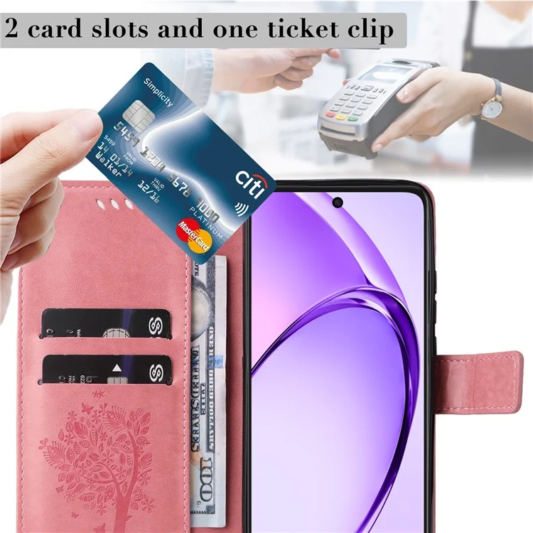 For Oppo A3x 4G / 5G (India) / A3 4G / 5G / A60 5G / A40 4G / A40M 4G Phone Case with Stand Cat Tree Pattern Leather Wallet Mobile Cover - Pink-Cellmalls