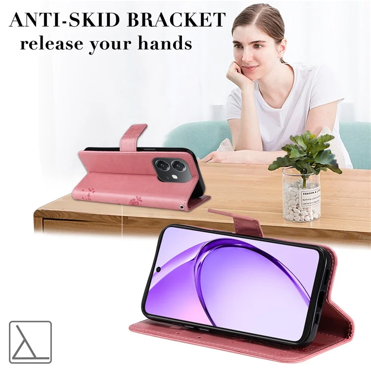 For Oppo A3x 4G / 5G (India) / A3 4G / 5G / A60 5G / A40 4G / A40M 4G Phone Case with Stand Cat Tree Pattern Leather Wallet Mobile Cover - Pink-Cellmalls