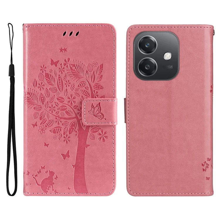 For Oppo A3x 4G / 5G (India) / A3 4G / 5G / A60 5G / A40 4G / A40M 4G Phone Case with Stand Cat Tree Pattern Leather Wallet Mobile Cover - Pink-Cellmalls